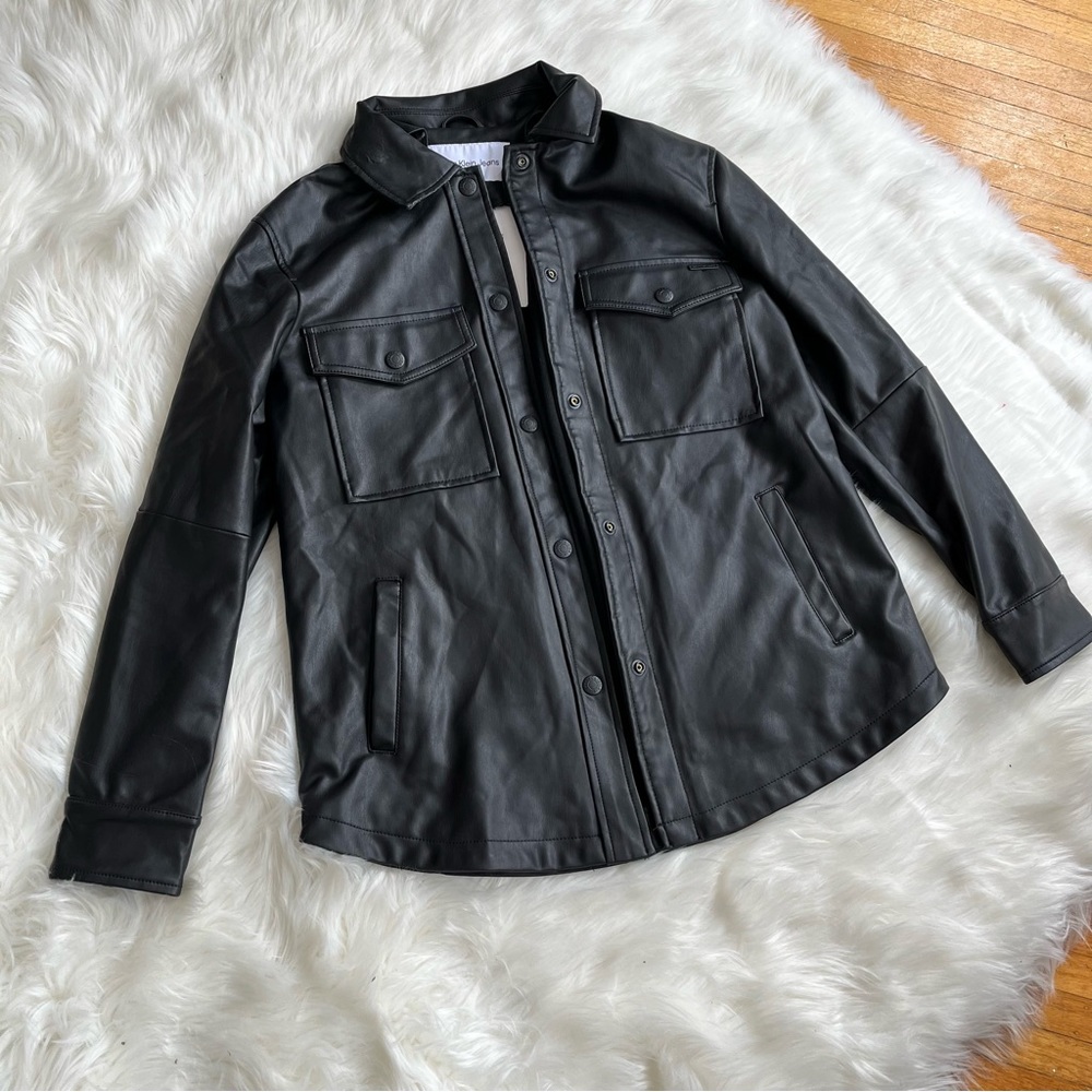 Calvin Klein Faux Leather Shirt Jacket